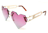 Laser Cut Rimless Heart Shaped Aviator Sunglasses