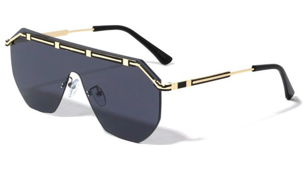 Luxury Rimless One Piece Shield Lens Aviator Sunglasses