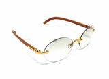 Maestro Rimless Oval Metal & Faux Wood / Marble Frame Sunglasses