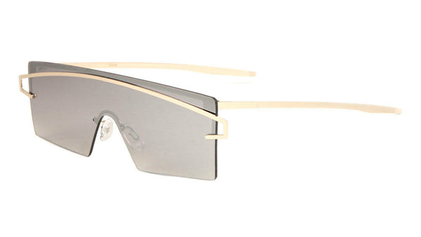 Flat Top Futuristic Oversized Wide One Piece Shield Sunglasses