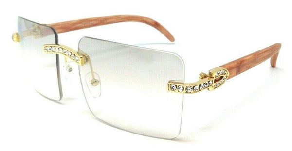Dasher XL Rimless Square Rhinestone Metal & Faux Wood Luxury Sunglasses