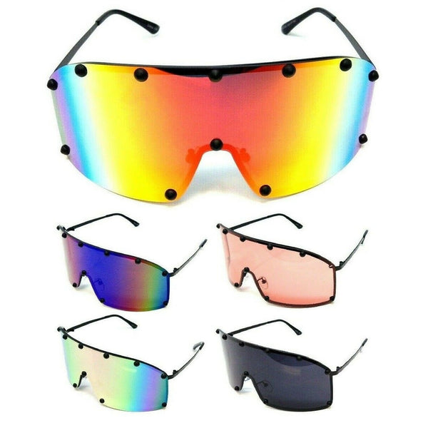 Futuristic Wrap Around One Piece Shield Lens Luxury Aviator Sunglasses