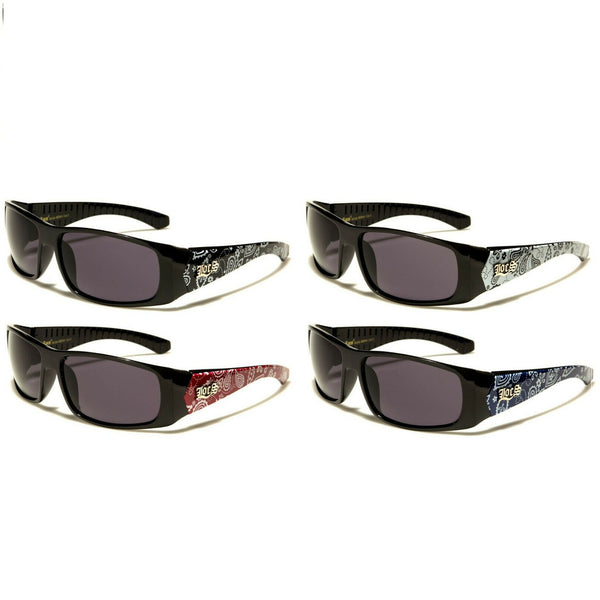 Locs Paisley Bandana Print Square Retro Wrap Around Sunglasses