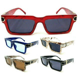 Slim Sleek Marble Thick Bold Frame Square Gold Buckle Luxury Sunglasses