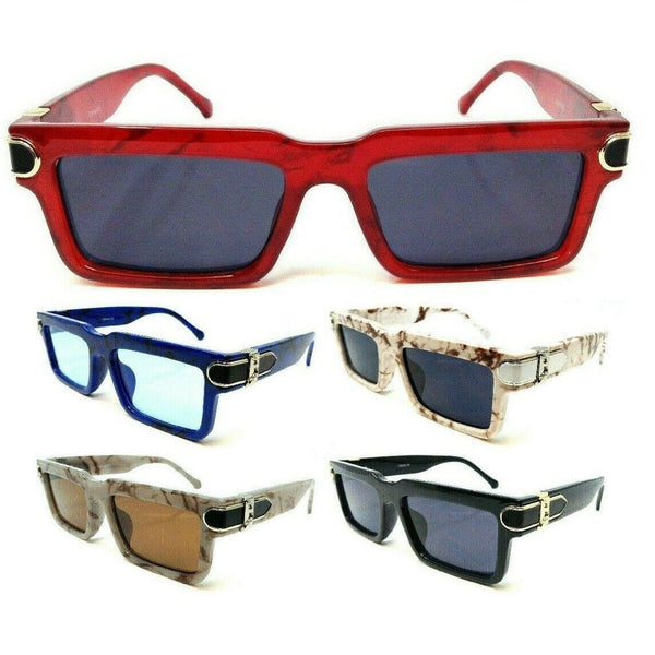 Slim Sleek Marble Thick Bold Frame Square Gold Buckle Luxury Sunglasses