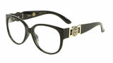 Kleo Oversized Gold Lion Head Medallion Luxury Cat Eye Sunglasses / Eyeglasses w/ Clear Lenses
