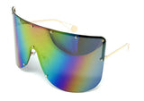 Flat Top XXL Large Oversized Semi Rimless Wrap Around Shield Sunglasses