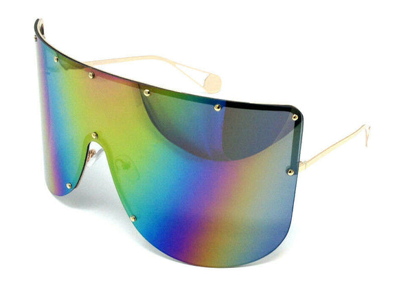 Flat Top XXL Large Oversized Semi Rimless Wrap Around Shield Sunglasses