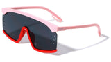 Semi Rimless Flat Top Square Shield One Piece Lens Sunglasses