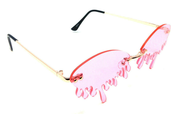 Rimless Oval Blood Drip Splatter Shaped Luxury Sunglasses