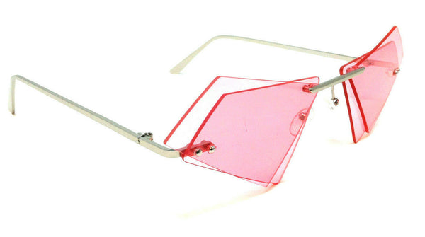 Women's Rimless Double Lens Cat Eye Triangle Sunglasses