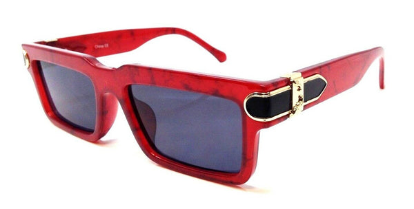 Slim Sleek Marble Thick Bold Frame Square Gold Buckle Luxury Sunglasses